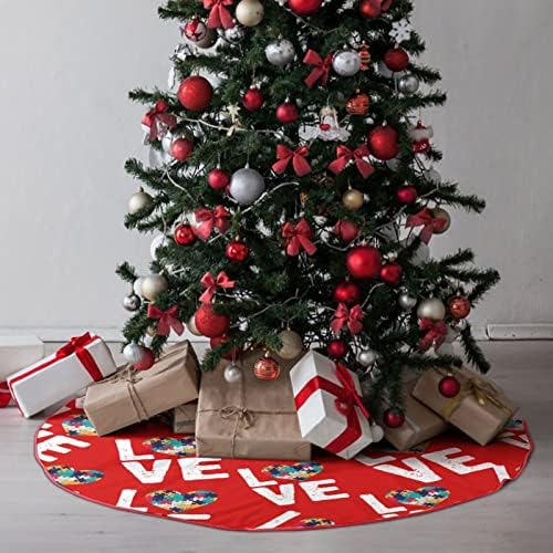 מודעות לאוטיזם לב חצאית עץ חג המולד קטיפה רכה אדומה מכוסה למסיבת חג המולד קישוטים חגיגיים מקורה בחוץ