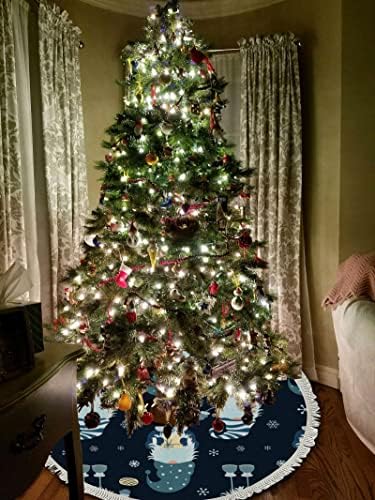 חצאית עץ חג המולד גדולה גנום פתיתי שלג שריסטמות חצאית עץ בגודל 48 אינץ