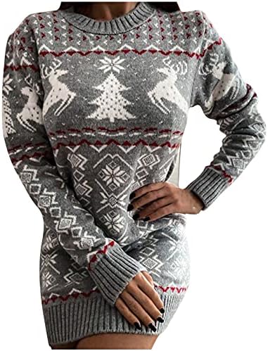 נשים מכוערות חג המולד סוודרים סלים מתאים ארוך שרוול סוודר סוודר שמלת חג מזדמן לסרוג טוניקת שמלות