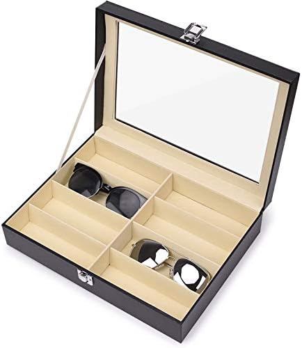 משקפי שמש של Hewady מארגן משקפי ראייה, 8 משבצות עור תכשיטי אחסון עור תכשיטים תכשיטים מארז קופסת שעון עם מכסה זכוכית