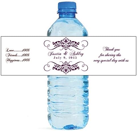 100 תוויות לבקבוקי מים אלגנטיים לנישואין לבנים אלגנטיים תוויות בקבוק מים 8 x2