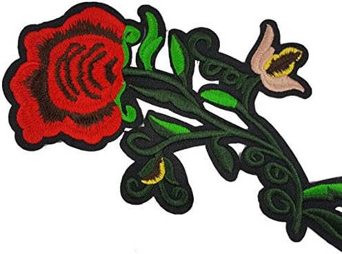 אפליקציית טלאי רקומה של פרח ורד אדום, ברזל על העברת תמונת פרחים אדומה