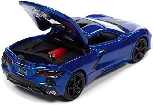 2020 שברולט קורבט אלקהרט אגם כחול מתכתי מכוניות ספורט מהדורה מוגבלת 1/64 מכונית מודל דייקאסט על ידי עולם אוטומטי 64362-103 ב