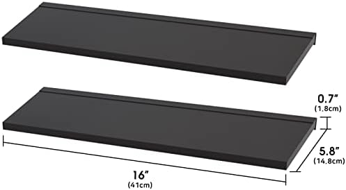 דלפוי שחור בגודל 16 אינץ 'מדף צף- סט של 2 מדפים רכובים על קיר תלוי סוגריים מתכת בלתי נראים דקורטיביים עיצוב בית מודרני לסלון, חדר שינה,