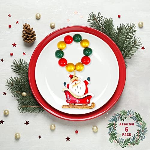 6 יחידות חג המולד מפיות טבעות סנטה קלאוס מפיות טבעות זנגוויל מפיות טבעות מחזיקי חג המולד כפרי ארוחת ערב שולחן הגדרת עץ חרוזים זר חג המולד
