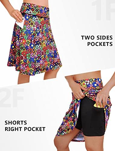 Koralhy 20 אורך הברך חצאיות לנשים, חצאית אתלטית טניס גבוהה עם מותניים עם כיס רוכסן