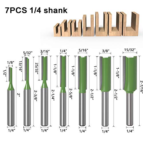 COOHLYEE 1/4 SHANK ישר חתך חתיכות נתב סט - 7 יח 'חליל כפול חליל ישר נתב ישר לעיבוד עץ וקוטר חותך חותך