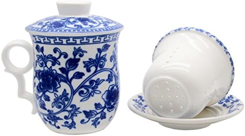 כוס תה חרסינה של Ameolela עם מכסה infuser and Shucer - סיני Jingdezhen Ceramic