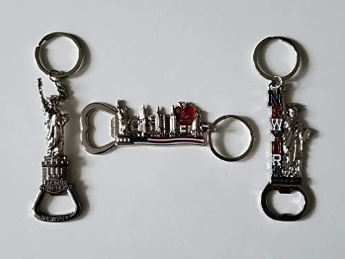 12 מארז ניו יורק אוסף מזכרות ניו יורק טבעת מחזיק מפתחות מתכת צרור בתפזורת כולל פותחן בקבוקים 4 יחידות, אמפייר סטייט, מגדל החירות, פסל