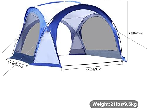 אוהל חוף מקלט של Sun Shalter, 12X12ft Pop Up Canopy עבור 9-12 איש, נייד אטום למים אטום למים עם קיר צד לקמפינג לפיקניקים של מסיבות בחצר