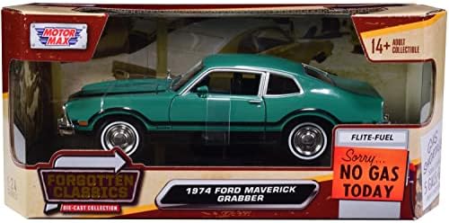 מכוניות צעצועים 1974 Maverick Grabber ירוק עם פסים שחורים שנשכחו סדרת קלאסיקות 1/24 מכונית דגם Diecast מאת Motormax 73332