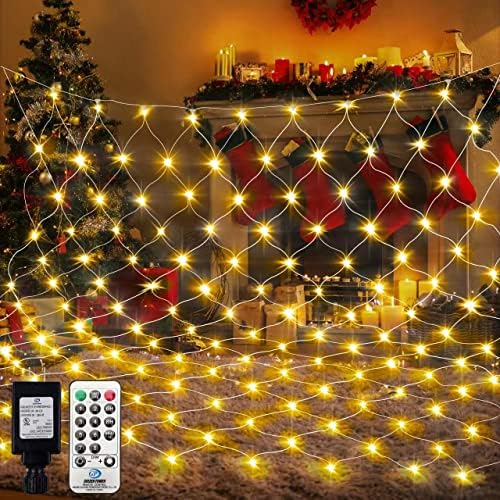 Maojia 6.56ft*9.84ft אורות רשת חג המולד חיצוניים, 200 אורות רשת 8 מצבים תוסף אורות רשת מתח נמוך אורות חיצוניים קישוטי חג המולד לגדר גזיבו