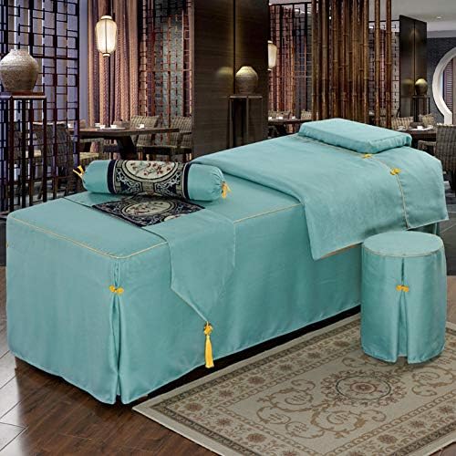 ערכות גיליון שולחן עיסוי צבעוני, כיסוי מיטת יופי פשוט נושם כותנה וסלון פשתן מיטת מיטת מיטות עם מנוחה עם חור-ירוק 70x180 סמ