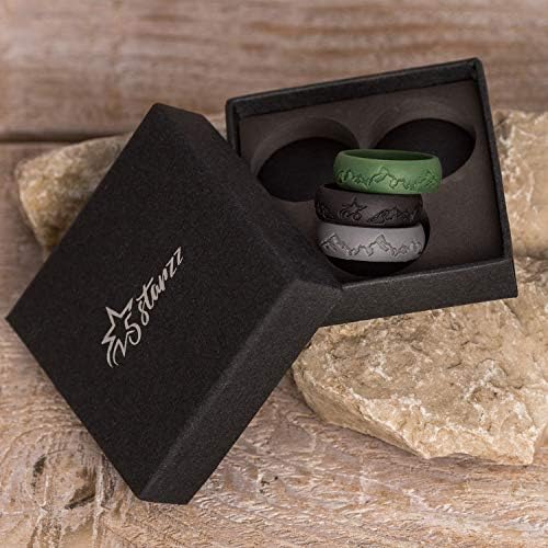 5 סטארז פרימיום איכות אופנה סיליקון חתונה טבעת עבור גברים ונשים, גומי נישואים, מעשי ויפה הרים עיצוב בהשראת טבע, 8 או 6 ממ רחב, מגיע בקופסא