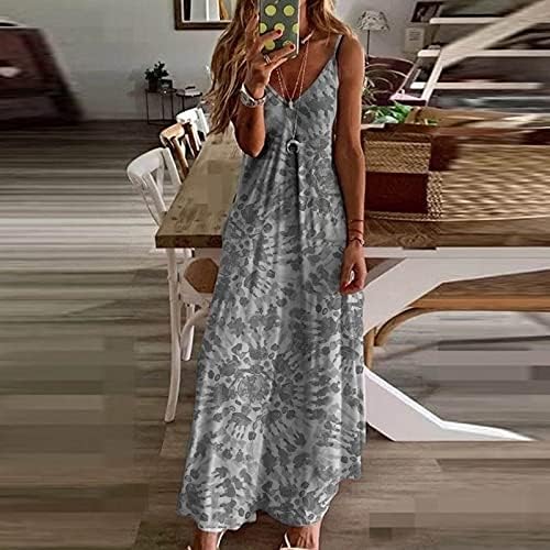 שמלת צווארון הקיץ מזדמנים נשים פרחוני מודפס ספגטי רצועה ללא שרוולים בוהו חוף ארוך מקסי שמלות שמש