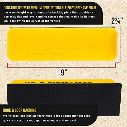 Dura-Gold Pro Series 9 K-Block Sander Firm & Flex כרית בלוק מלטש יד עם גיבוי וו וולאה ורידה מתאם PSA & 60 נייר זכוכית PSA לונגבורד 20