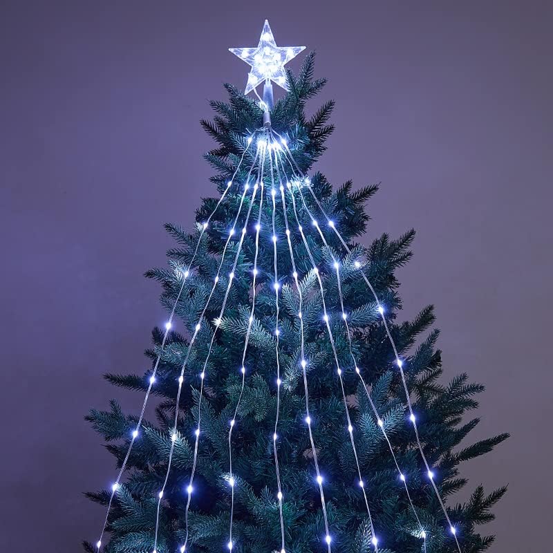 אורות עץ חג המולד של UXOZ USB מופעלים עם מרחוק, טיימר, מעומק ו -8 מצבי אור, 6.6ft x 9 אורות חג המולד אטומים למים עם כוכב טופר 5.9 , קישוט