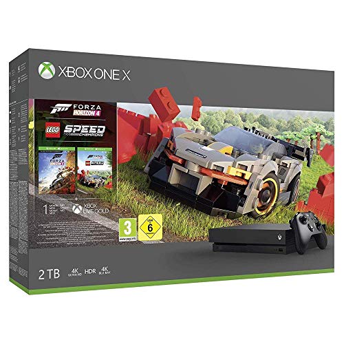 Microsoft Xbox One X 2TB SSD Forza Horizon 4 Lego Speed ​​Champions Bundle, עם 1 חודש של Xbox Live Gold ו- Game Pass - 2TB Solid State