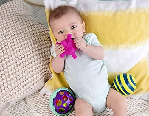 B. תינוק-4 כדורים חושיים-צעצועים לתינוקות-משחק התפתחותי-כדורי גומי עם מרקמים, צלילים, אורות-6 חודשים +-כדור א-באלו