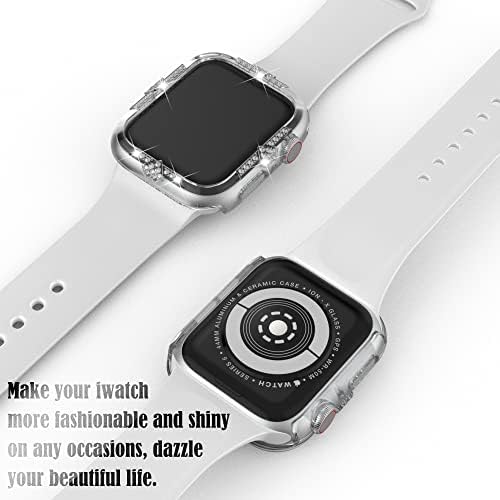 מארז קשיח של פאלנדי תואם לסדרת מקרה של Apple Watch SE 6/5/4 40 ממ אבני חן עם מגן מסך זכוכית מובנה יהלום IWatch Face Cover Cox Watch Watch