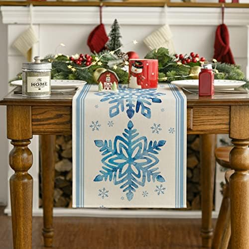 ארטואיד מצב חג המולד פתית שלג כחול שולחן רץ, עונתי חורף מטבח אוכל שולחן קישוט לבית המפלגה חיצוני 13 * 108 אינץ