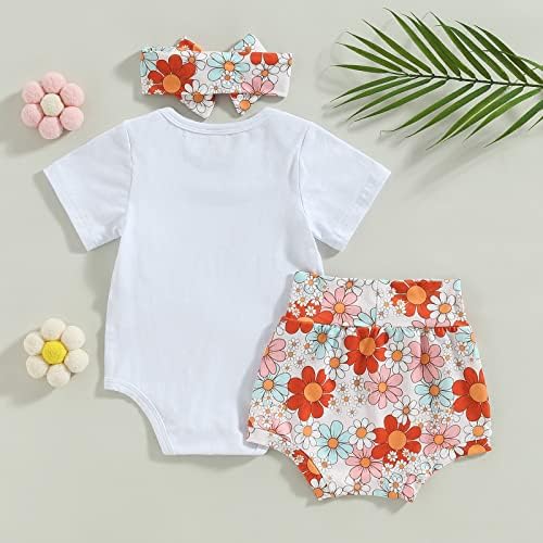 תינוקת Xiaodriceee שנה יום הולדת יום הולדת תלבושת גרובי אחד שרוול קצר רומפר גופה+פרחים פורחים 3 יחידות מכנסיים קצרים בוהו