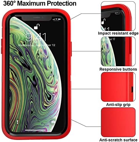 Bypabox iPhone XS Max מארז עם 2 מגן מסך זכוכית מחוסמת וקליפ חגורה נרתיק קיקסטנד, מכסה הגנה מלאה מכסה טלפון כבד טלפון 6.5 ציון צבאי