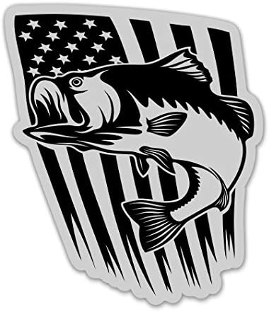 דיג בס דגל אמריקאי אפור - מדבקת ויניל 3 - לטלפון בקבוק מים מחשב נייד - מדבקות אטומות למים