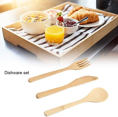 ערכת כלי שולחן במבוק, סכין בסגנון יפני ומזלג וכפית סט כלי אוכל לשימוש חוזר סט כלי אוכל מתכלה