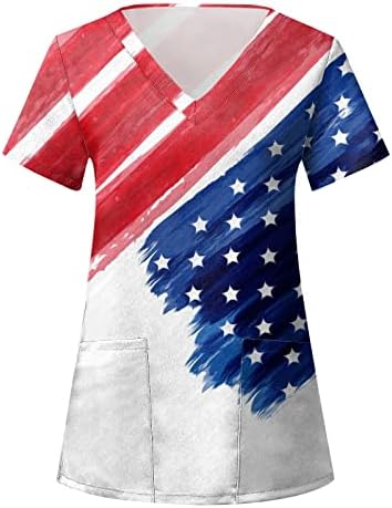 דגל אמריקה של Viyabling 4 ביולי של שרוול נפיחות קפלים לנשים חולצות צוואר חולצות צוואר חולצות מזדמנים חולצות רופפות לבושות S-3xl