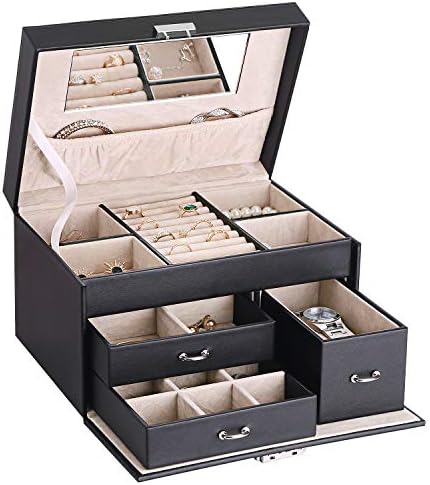Bewishome 20 קטע מארגן תכשיטים קופסא עם מנעול מארז אחסון תכשיטים ניידים לנשים בנות 35 תאים מארגן תכשיטים