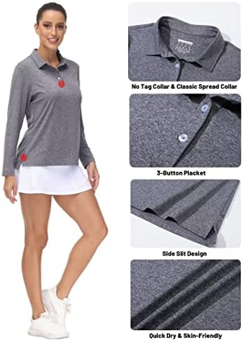 חולצות פולו לנשים של Magcomsen שרוול ארוך UPF 50+ הגנת שמש חולצות גולף מהירות אימון אתלטי יבש חולצה צווארון