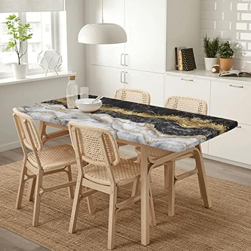 שולחן שולחן Ruzoap מצויד בד שולחן לשולחן מלבן 5 רגל שחור זהב לבן כסף זהב שיש כיסוי שולחן אלסטי למסיבות חג מולד ופיקניקים 5ft