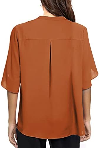 חולצות Dopocq לנשים באופנה אופנה חצי שרוול חולצה טיול ארוך טיול V צוואר שיפון כפתור נוחות מתאימים חולצות טוניקה