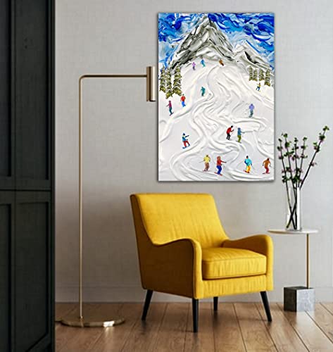 נוף הרים שלג סקי סקי מושלג מקורי מקורי מופשט שמן קנבס חורף ספורט אמנות אמנות אמנות מתנה מתנה קיר אמנות הבית עיצוב בית מיוחד מתנה ולנטיין