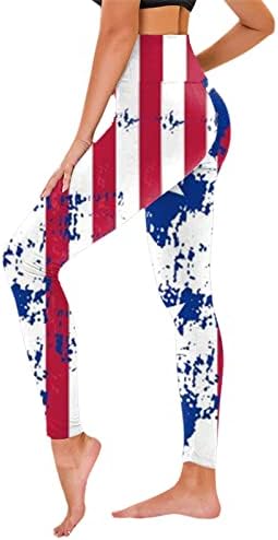 4 ביולי גבוהה מותן חותלות לנשים אמריקאי דגל ריצה יוגה חותלות אולטרה רך מוברש אלסטי אצן אימון מכנסיים