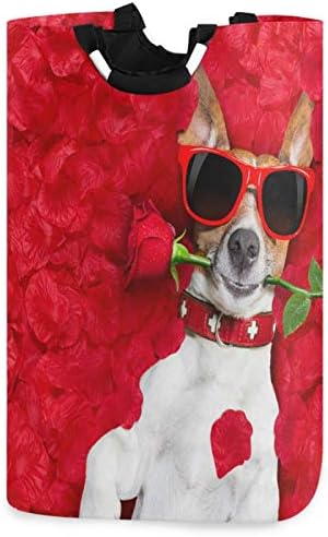 שמש האהבה כלב שוכב מיטה מלא של אדום פרח גדול כביסת עם ידית מתקפל עמיד בגדי סל כביסה תיק צעצוע סל לאמבטיה, חדר שינה, במעונות, נסיעות