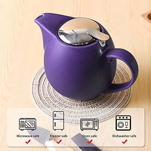 יונדו 32 אונקיה סיר תה חרסינה סגול - מכסה נירוסטה ומפנה עדין כדי לחלוט תה עלים רופף, מספיק ל -4 כוסות