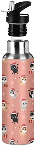 חג מולד שמח חתול חמוד בקבוק מים חמוד תרמוס עם מכסה קש לילדים בנות בנות, 600 מל, כוסות בקבוק ספורט נירוסטה אטום דליפות לגברים נשים 20401300