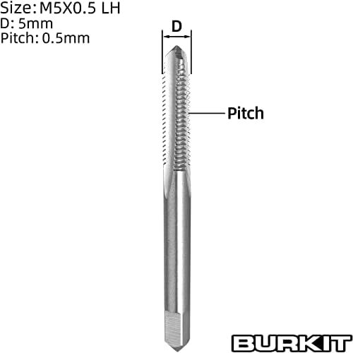 Burkit M5 x 0.5 חוט ברז על יד שמאל, HSS M5 x 0.5 ברז מכונה מחורצת ישר