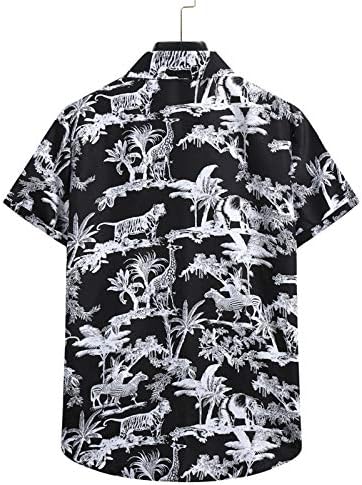 IOPQO כפתור מודפס חולצה למטה חולצה הוואי פרח גולף גולף גולף שרוול קרדיגאן חולצת חוף גברים קצרה צוואר גולף