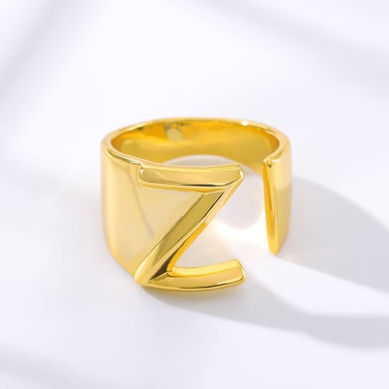 מכתב זהב צבע טבעת מתכת מתכוונן פתיחת טבעת ראשי תיבות שם האלפבית נשי מסיבת אופנה מסיבת תכשיטי-זהב-צבע-88445
