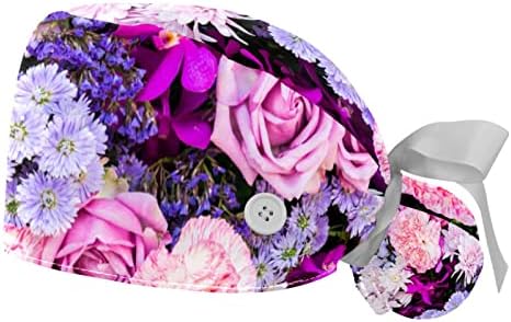מכסה עבודה של פרחים גדולים של מרסוב עם כפתור ורצועת זיעה, 2 חבילות ניתוח ניתוחי לשימוש חוזר כובעי כובעי קוקו, רב צבע