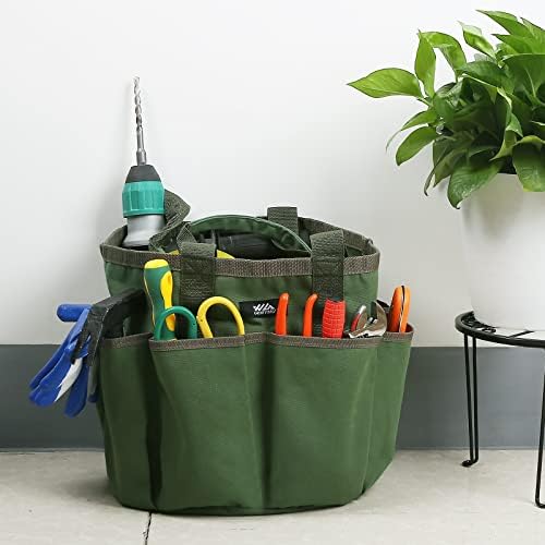תיק כלים לגינה, מארגן תיקים כבד עם 8 שקיות כלים לכיסים לגברים נשים רב-שימושיות כלי כלים לקאדי עבור טכנאי אומן מכונאי ירוק