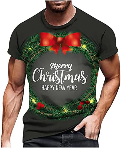 חולצת גברים חג המולד זר 3D מודפס עם שרוול קצר חולצה חג המולד בגדים, צמרות צוואר עגולות מזדמנים.