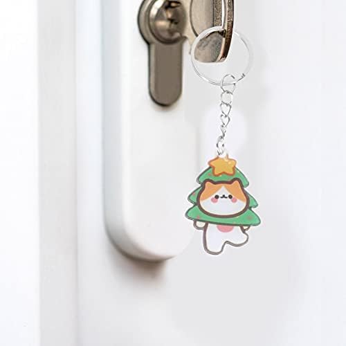 Kesyoo 12 יח 'קישוט לחג המולד מחזיק מפתחות אקרילי תליוני מפתח מצוירים מקסימים לתפאורה של חג המולד