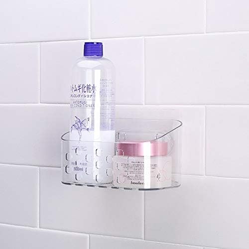 מדף מקלחת XJJZS, פלסטיק אמבטיה ברור ללא קיר קידוח מדפי אחסון מארגן עם כוס יניקה חזקה