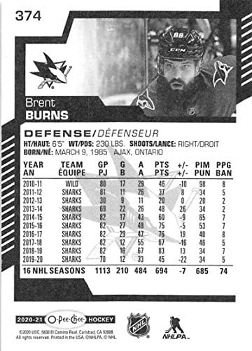 2020-21 O-PEE-CHEE 374 ברנט ברנס סן חוזה כרישים כרטיס מסחר בהוקי NHL