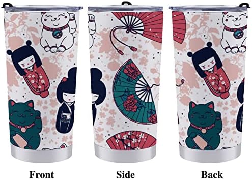 בובות קוקשי יפניות Maneki Neko 20 גרם ספל נירוסטה ספל ואקום מבודד עם מכסה וכוס קפה נסיעות קש למשקאות קרח משקה חם
