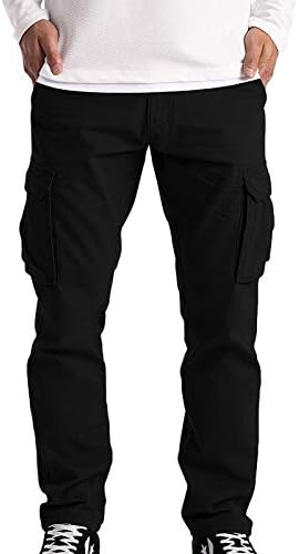 הויומי גברים של רב כיס מכנסיים מטען אצן מכנסיים עבודה טיולים טקטי רופף ישר מכנסיים מכנסי טרנינג, חום, אפור, בז', הטוב ביותר, 3 שחור,